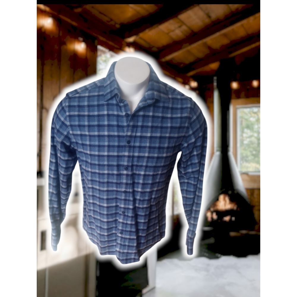 UNTUCKIT  J Crew M Blue Plaid Long Sleeve Button Flannel Shirt Slim Fit Shacket